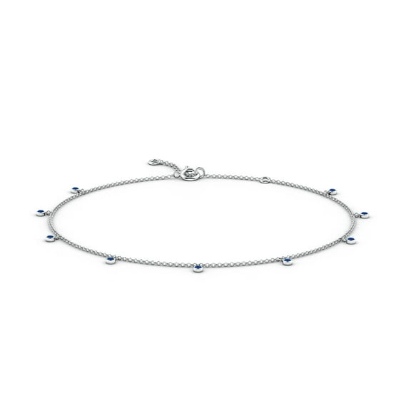 ANGARA Natural Blue Sapphire Station Adjustable Charm Anklet in 14K White Gold for Women (Size-1.7mm) | September Birthstone, Anniversary, Jewelry Gift for Women | Natural Blue Sapphire Bracelet