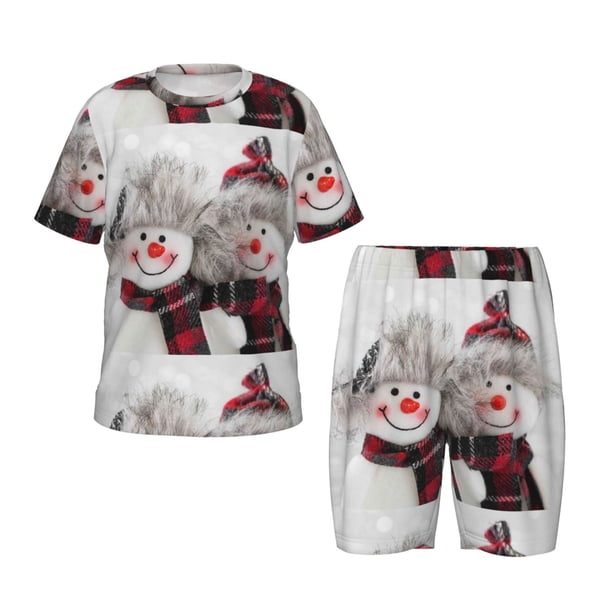 Balery Christmas Snowman With Hat Conjunto de Pijama Infantil de Manga Corta con Estampado – Ropa de Dormir de Algodón Suave-Small