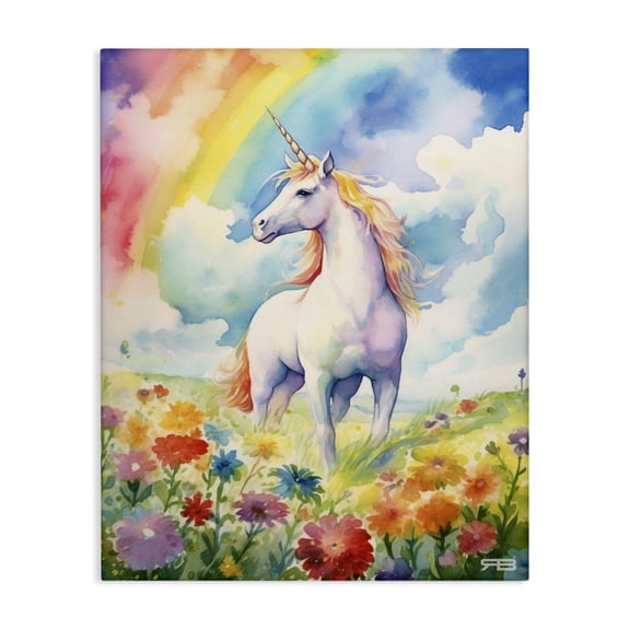 Stupell Industries Bohemian Unicorn in Rainbow Meadow Canvas Art, 16 x 20, by RB