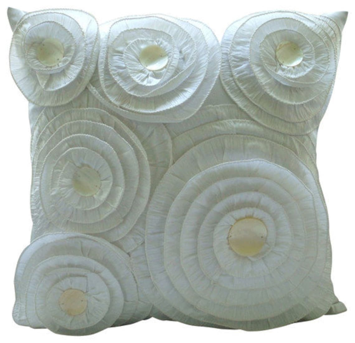 24x24 Pillow Cover White, Handmade White Shams, Vintage Circular Frills Pillow Shams, 24x24 inch