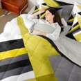 thumbnail image 4 of Manfei Chic Abstract Bedding Comforter Set 7 Pieces for Adult, Yellow Rectangle Geometric Full Bedding Set, Fashion Minimalst Reversible Fitted Sheet Flat Sheet, Ultra Soft Home Decor, 4 of 7