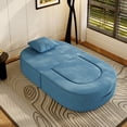 thumbnail image 4 of The Magic Home 41" Futon Sofa Bed Teddy Fleece Futon Couch Convertible Sleeper Floor Sofa Bed Upholstered Couch Reading Chair for Living Room, Blue Couch, No Assembly, 4 of 12