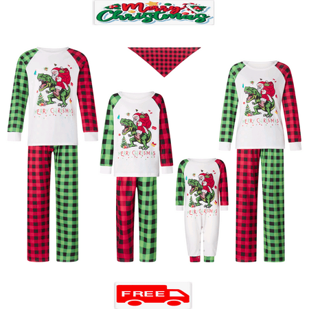 

Family Matching Christmas Pajamas Set Baby Romper/Dog Bandana/Tops Pants