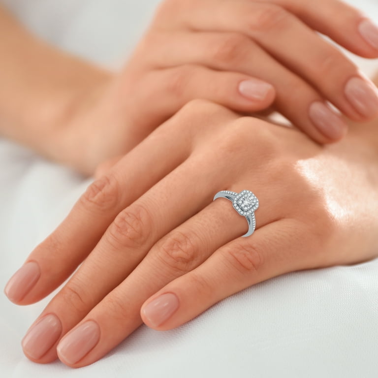 Forever Bride 1/2 Carat Emerald Halo Diamond 10 Kt White Gold