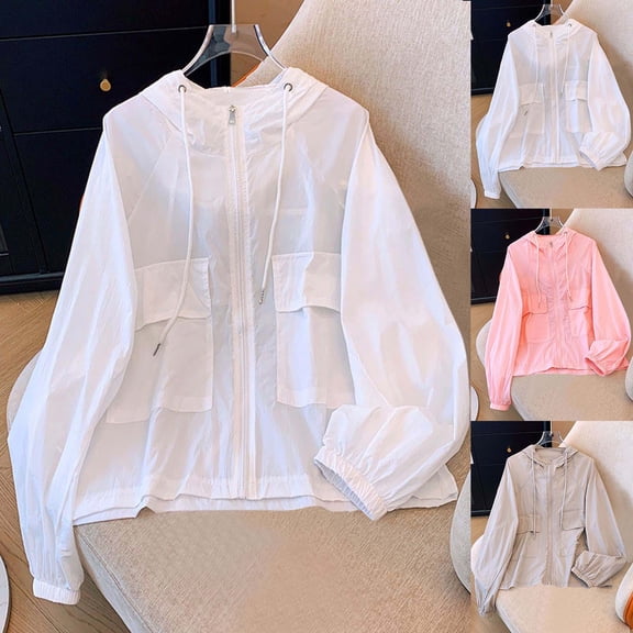 Yourumao Womens Sun Shirt Full Zipper Long Sleeve Jackets Sun Protection Loose Lightwieght Jacket for Going Out with Pockets