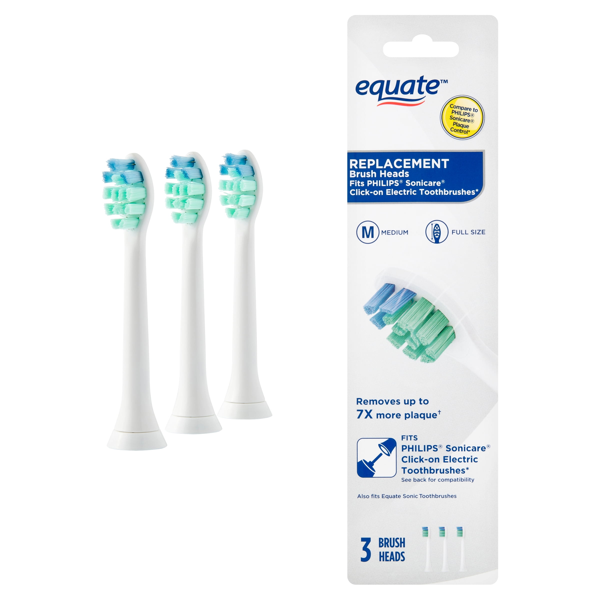 Equate SmileSonic Pro Advanced Clean Sonic Replacement Toothbrush Brush Heads, White, 3 Count