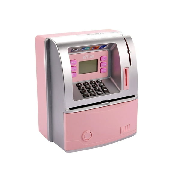 Electronic Piggy Bank Mini ATM Savings Bank with Digital Keypad LCD Display Card Slot and Coin Drawer for Children and Adults Pink