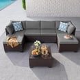 thumbnail image 6 of Gizoon 7-Piece Outdoor Patio Furniture Wicker Rattan Set, Sectional Sofa with Waterproof Cushions and Coffee Table, Grey, 6 of 10