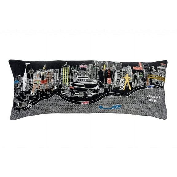 35" Black Tulsa Nighttime Skyline Lumbar Decorative Pillow