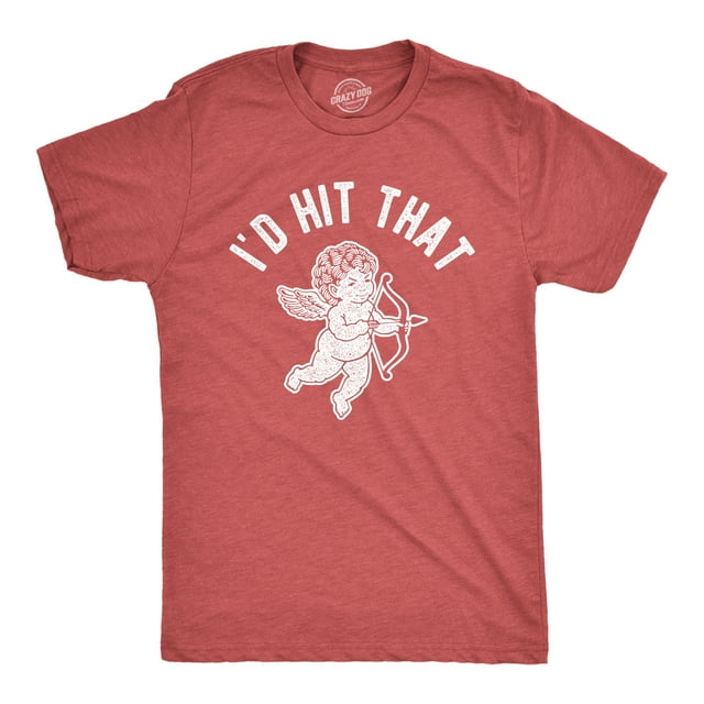 T-shirt pour Hommes « Id Hit That » Drôle Sarcastique Saint-Valentin Cupidon Graphique Nouveauté (Rouge Chiné) - 5TG