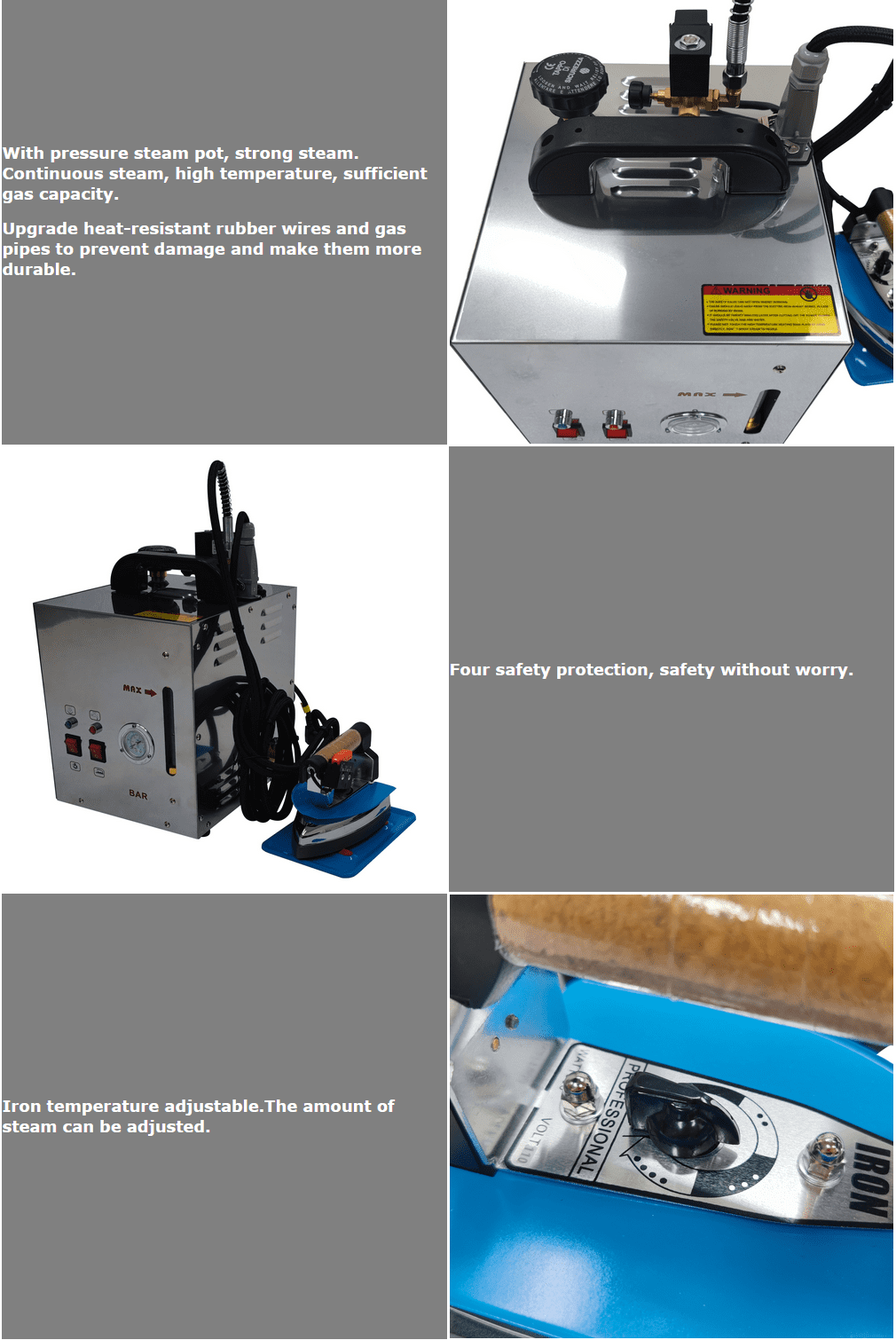 Industrial Steam Iron Curtain Electric Iron Boiler Laundry Steam Ironing Table with 4L Water Tank 110V