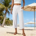 thumbnail image 5 of Women Wide Leg Pants High Waist Solid Three‑Quarter Cotton Linen Womens Sweatpants White, 5 of 8