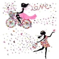 thumbnail image 1 of hojas de murales de pared de hadas de flores, calcomanías de pared para niñas con flores y mariposas, pegatinas decorativas de pared de niña en bicicleta para dormitorio infantil de niñas, cumpleaños, 1 of 5