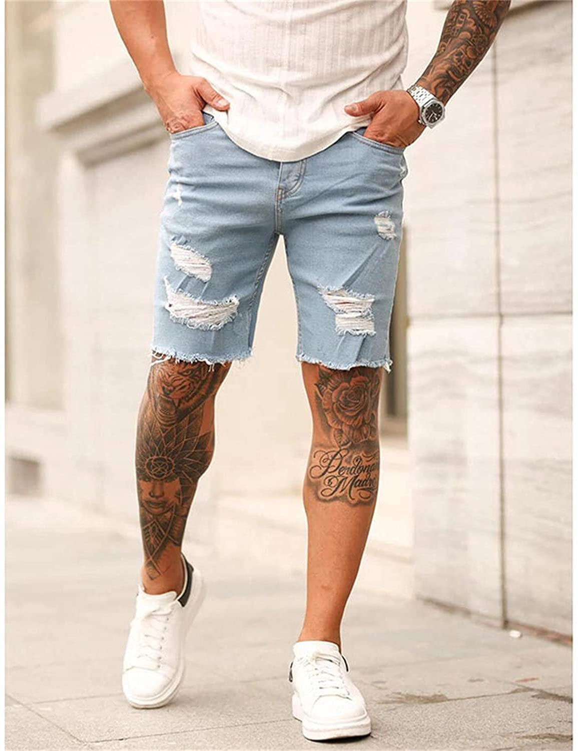 Mens frayed jean shorts on sale