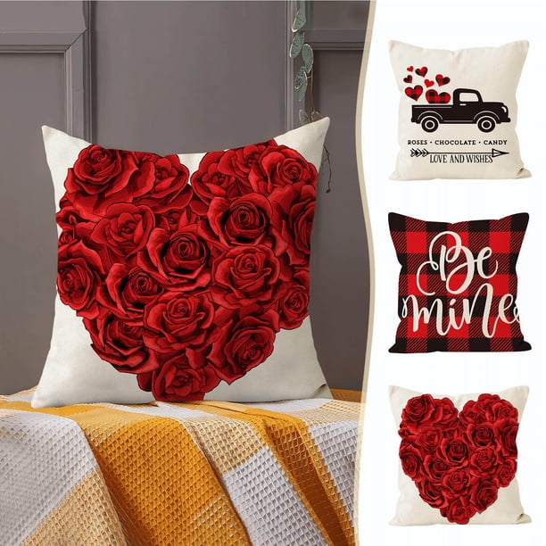 Xihbxyly Funda de Almohada de San Valentín, Estampado de Corazón de Rosa, Tela Suave y Duradera, Elegante Decoración para El Hogar, Cojín Versátil para Sofá de Salón, Regalo Perfecto para Las Fiestas