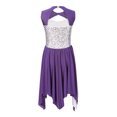 thumbnail image 2 of YiZYiF Kids Girls Praise Lyrical Dance Dress Sleeveless Sequins Asymmetrical Dancewear Choir Performance Dress Purple 6, 2 of 5