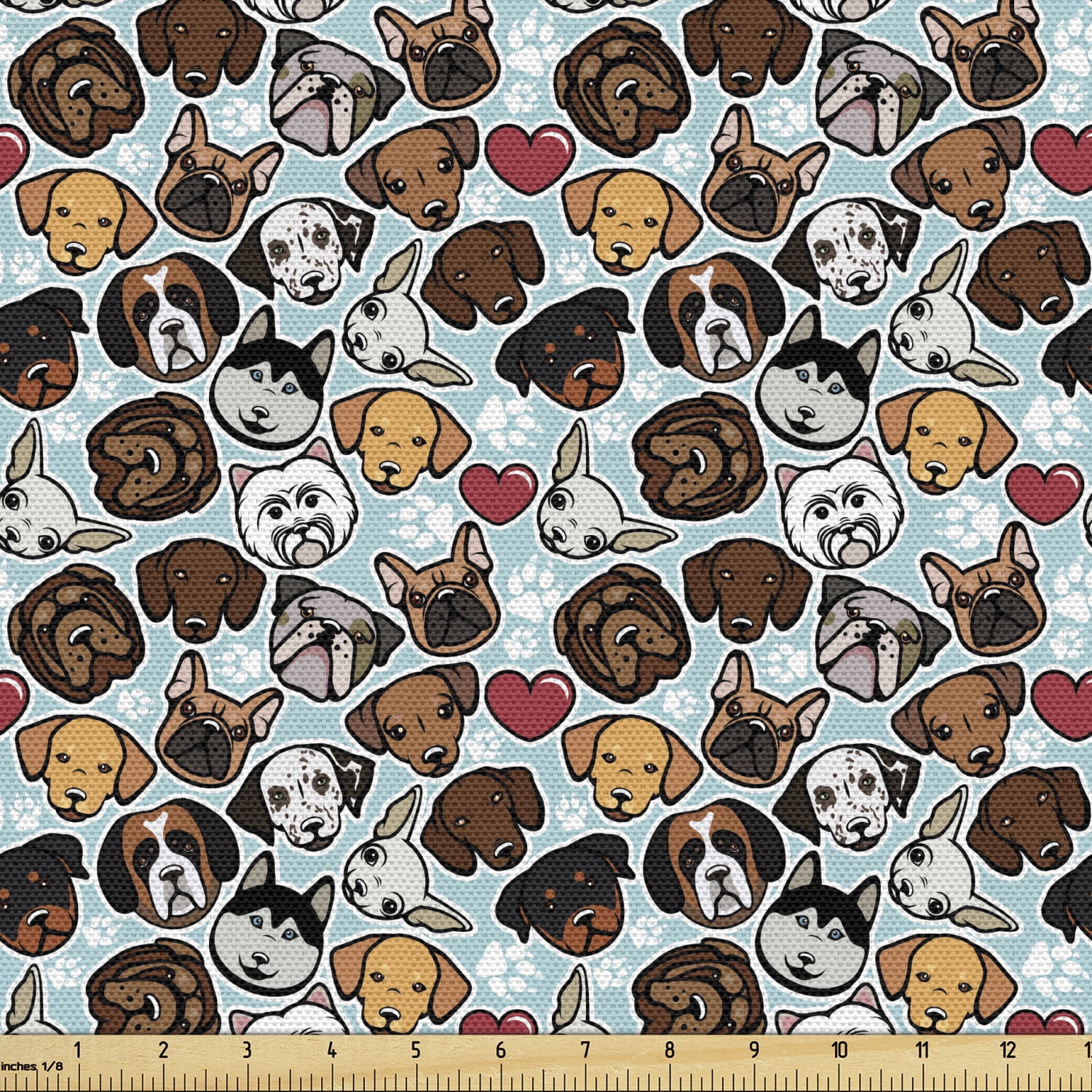 Dog Lover Upholstery Fabric by the Yard, Canine Breeds Bulldog
