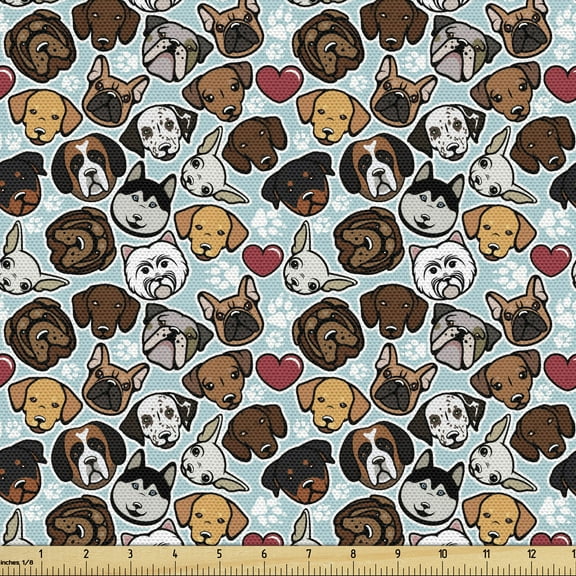 Ambesonne Dog Lover Fabric by the Yard Upholstery, Canine Breeds Love, 3 Yards, Multicolor