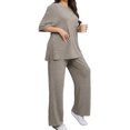 thumbnail image 3 of Plus Size Women 2 Piece Solid Casual Sets Short Sleeve Tops and Wide Leg Pants Outfit, 3 of 6