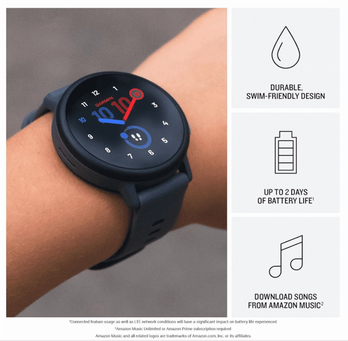 Garmin Bounce 2 Kids Smartwatch with LTE – Two-Way Calling, Text Messaging, Real-Time GPS Tracking, Swim-Friendly AMOLED Display, Music, Slate Gray w/Wearable4U White EarBuds Bundle