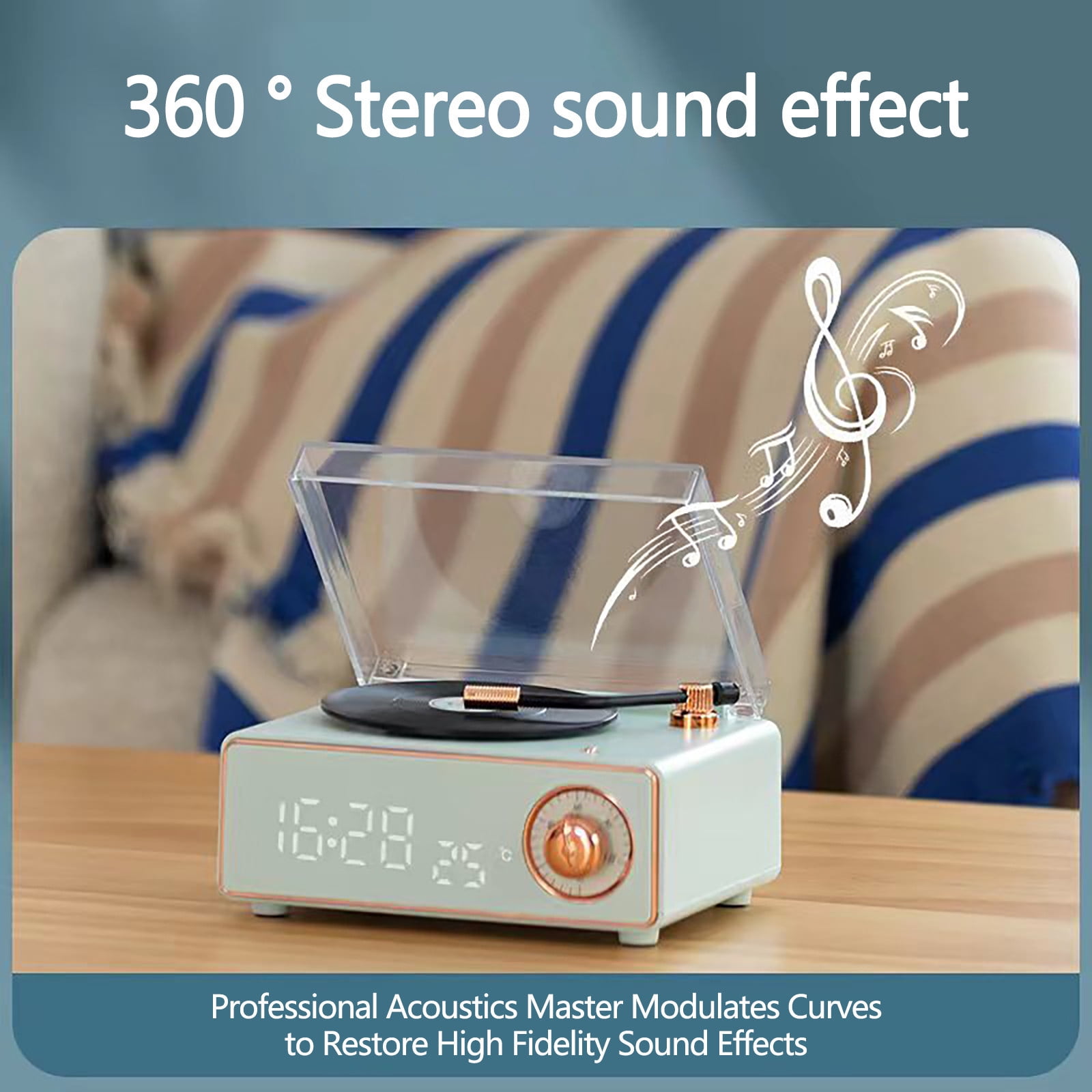 New Vintage Vinyl Bluetooth Speaker Phonograph Wireless Audio Player with Alarm Clock Retro Mini Portable Music Player for Travel Outdoor Home Use Gift Idea