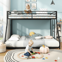 UHOMEPRO Twin Over Full Bunk Beds, Metal Bunk Bed with Ladder and Reinforced Guardrails, Bunk Bed Twin Over Full for Teens and Adults, Black