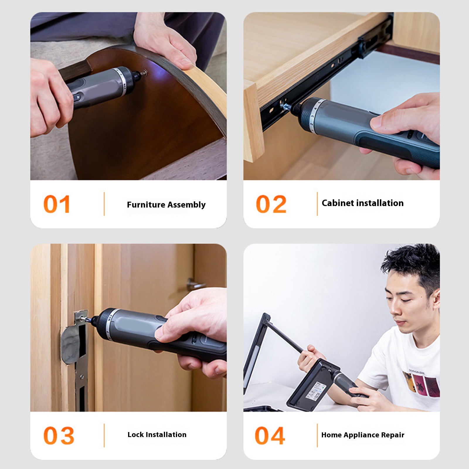 Compact Auto Rotations Electric Screwdriver 7 Variable Speeds Built In LED Light Bit Storage For Tight Space