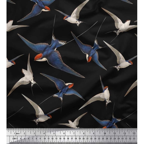 Soimoi Black Cotton Duck Fabric Flying Woodpecker Bird Printed Fabric 1 Yard 42 Inch Wide
