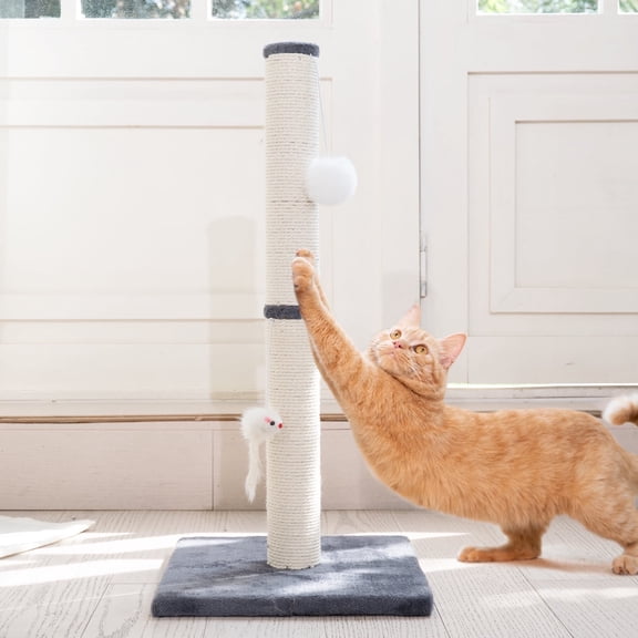 CheerPals Cat Scratching Post, 25.2"H Sisal Vertical Scratcher Post with Toys for Indoor Cats, Medium