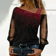 thumbnail image 2 of Sparkle Tops for Women Sequin Sheer Mesh Puff Long Sleeve Cold Shoulder T Shirts Dressy Casual Asymmetrical Neck Loose Blouses, 2 of 7