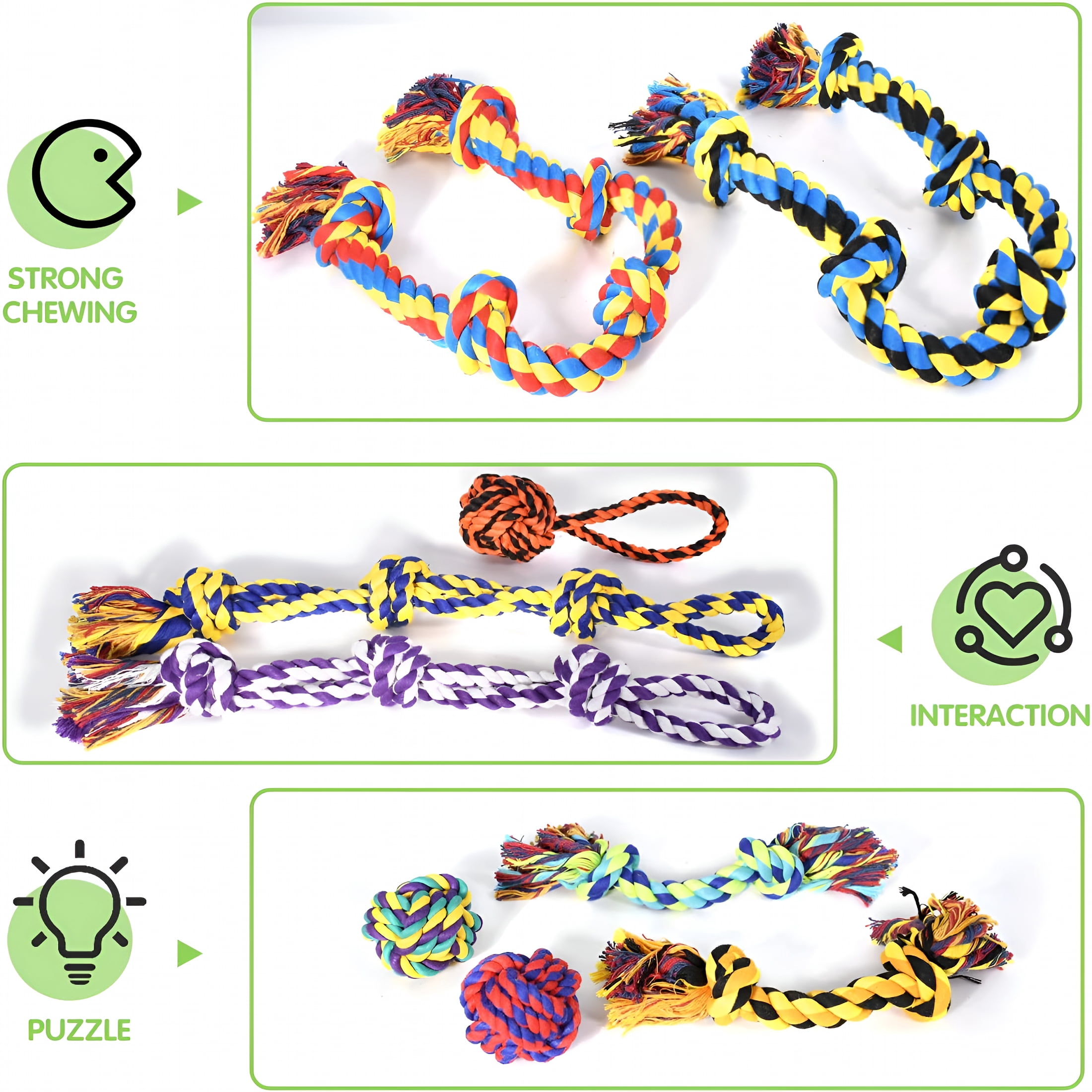 BESTSKY Large Tough Chew Toys for Aggressive Chewers Large Breed, Heavy Duty Dental Rope Toys Kit for Medium Dogs, 5 Knots Indestructible Cotton Puppy Teething Chew Tug Toy Set of 9