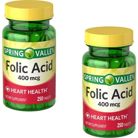 (2 Pack) Spring Valley Folic Acid Tablets, 400 mcg, 250