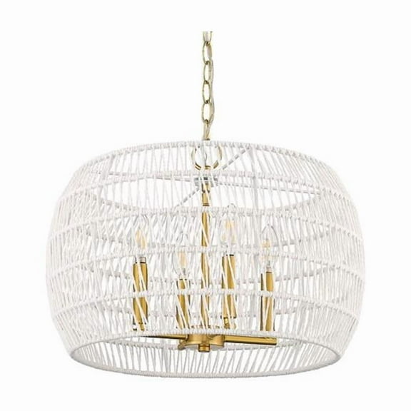 Ellie 4-Light Chandelier in Modern Brushed Gold with Bleached White Raphia Rope
