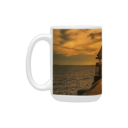 

Scenery Decor Wooden Dock Bangkok Bay Morning Lights Sunshine And Ocean Picture Print Ceramic Mug (15 OZ) (Made In USA)