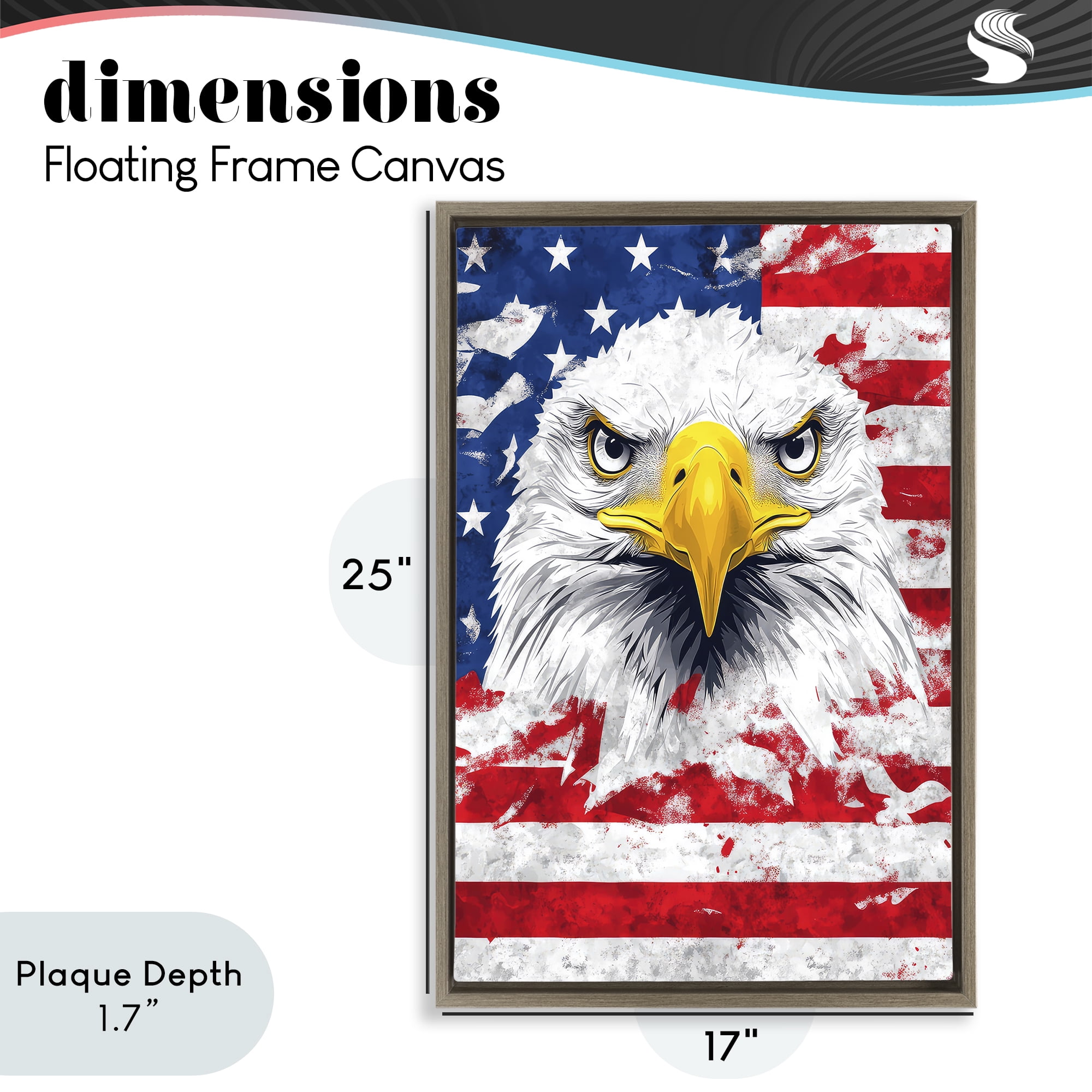 Stupell Industries Patriotic Bald Eagle Flag Brown Framed Floater Canvas Wall Art, design by The Wands Want