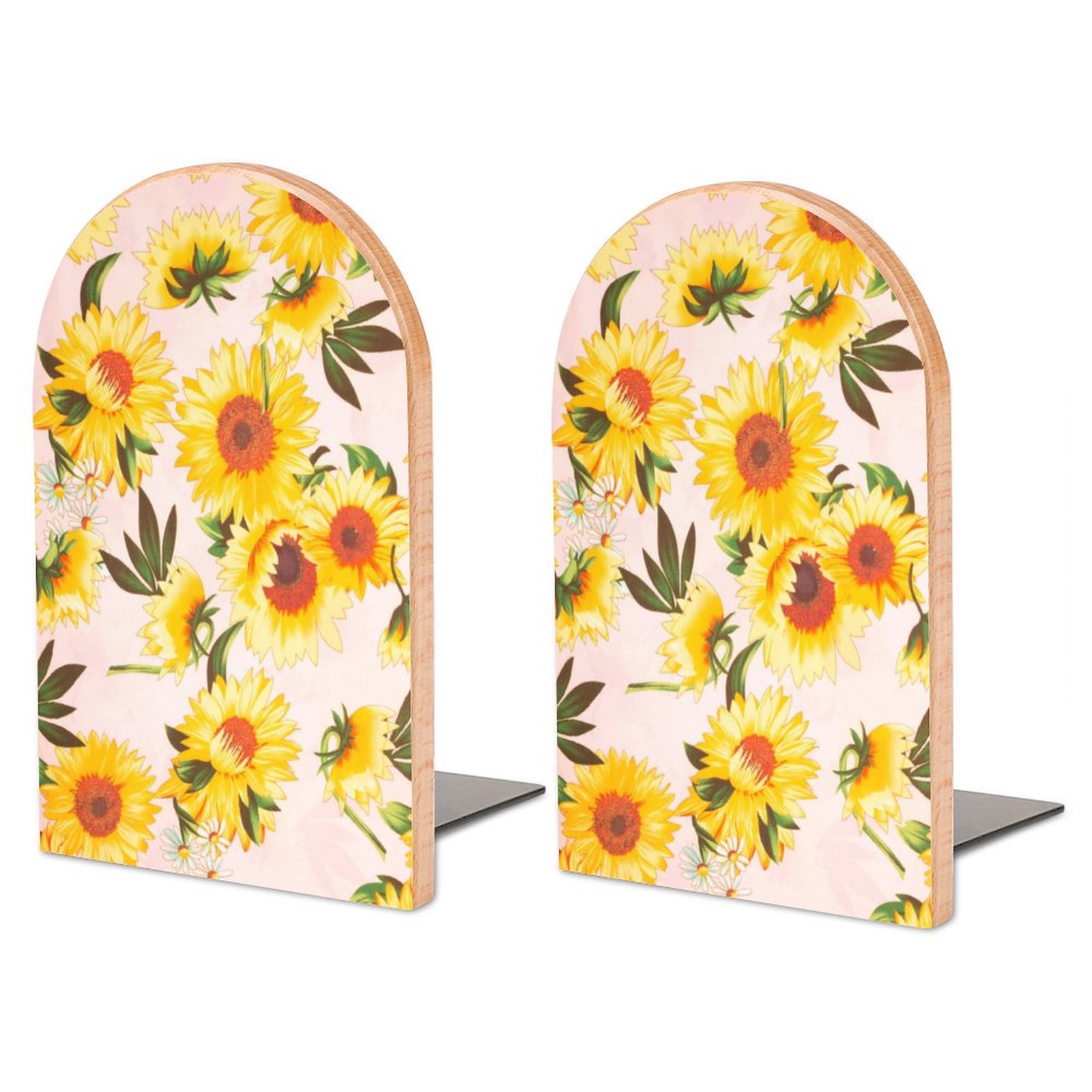 Nyznia 2 Pcs Sunflower Wood Bookends NonSlip Heavy Wooden Bookend for