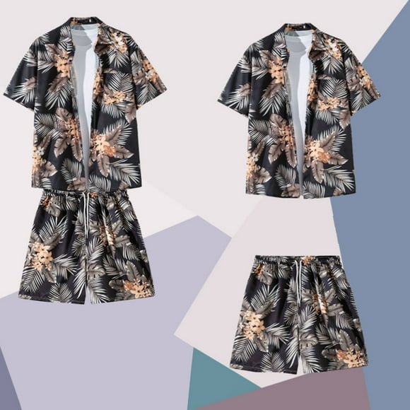 Weiqiqre Floral Hawaiian Shirt Set for Men Summer Button Up Shirt Short Sleeve Tropical Casual Aloha Shirt and Shorts Set