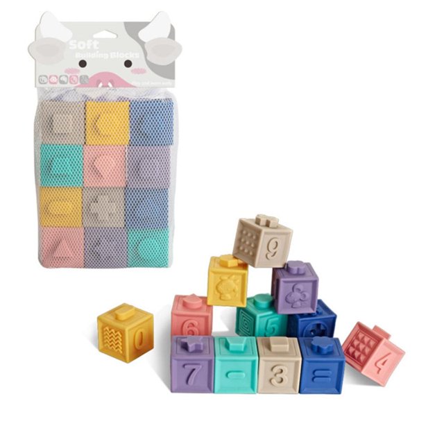 Juguetes Sensoriales Para Bebés De 6 Lados, Bloques De Silicona Para Construir, Juguete De Agarre, Mordedores Apilables Exprimibles Vogacara BA001154-02