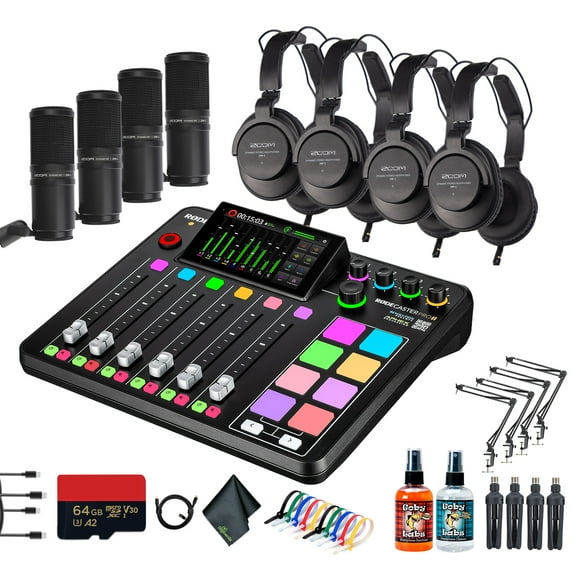 RODE RODECaster Pro II   4x Headphones   4x Podcast Microphone   64GB Micro SD Memory Card   4x Mic Arm Stand   2x USB-C   More (Bundle)
