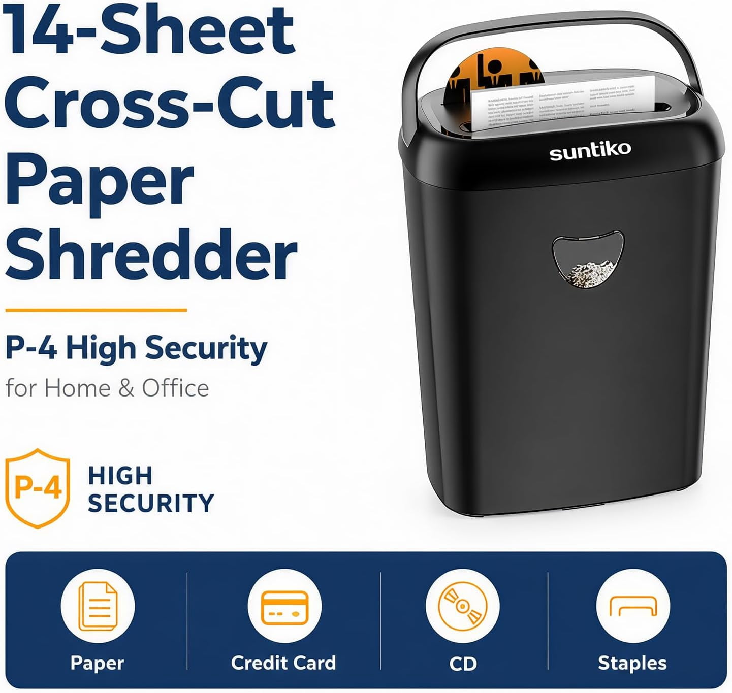 14 Sheet Cross Cut Paper Shredder for Home Office Use with P-4 High Security and 6.6 Gallon Bin for Credit Cards CDs or ETL Certified Black
