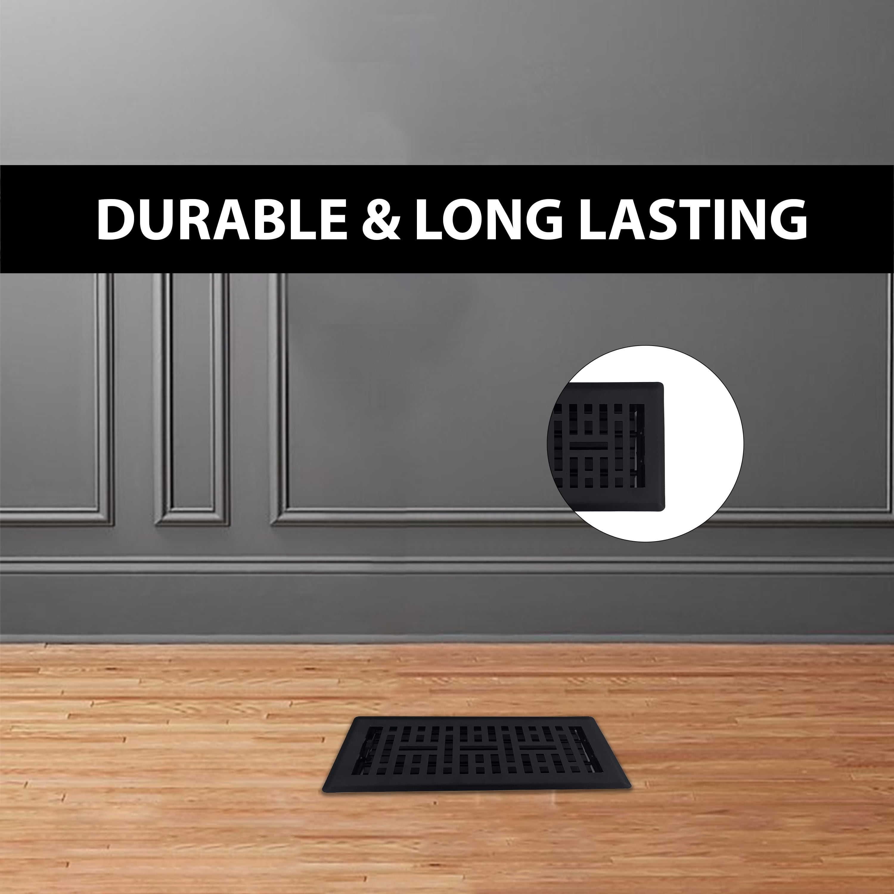 Sierra Grates Metro Floor Register 4 inch X 14 inch Cast Iron Black