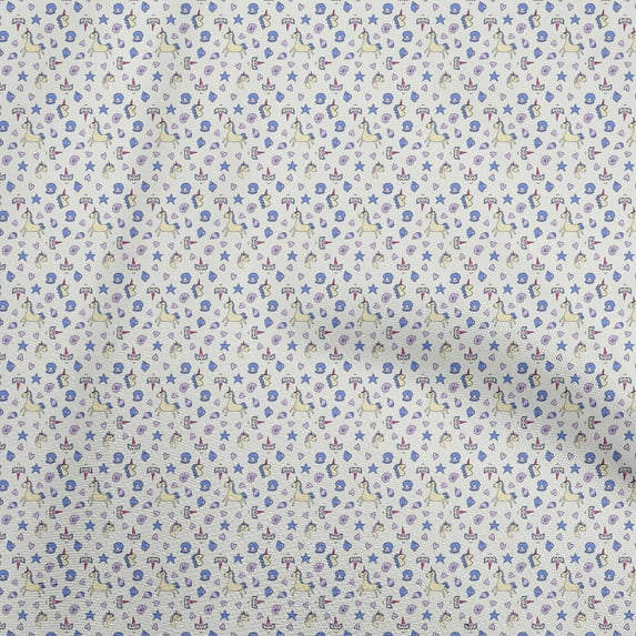 oneOone Cotton Cambric Medium Blue Fabric Princess Unicorn Animal Quilting Supplies Print Sewing Fabric By The Yard 42 Inch Wide