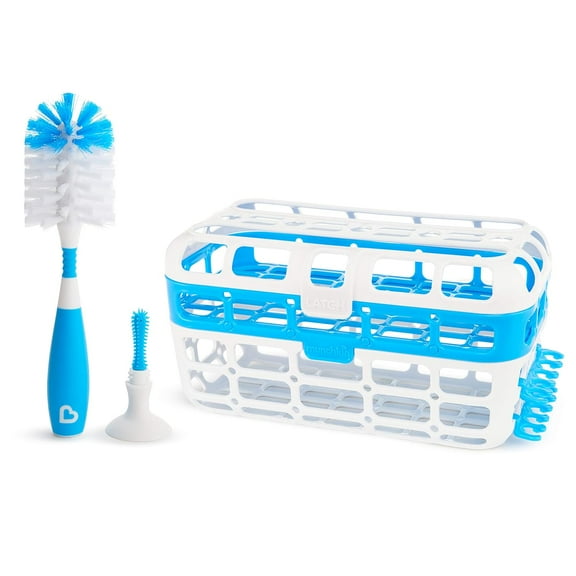 Munchkin® Baby Bottle & Small Parts Cleaning Set, Includes High Capacity Dishwasher Basket & Bristle™ Bottle Brush, Blue