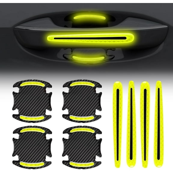 8Pcs Car Door Handle Cup Protector Carbon Fiber Anti-Scratches Protector Universal for Most Car Handles Reflective Sticker (Green)