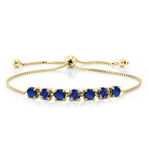 Gem Stone King 2.45 Ct Round Blue Created Sapphire 18K Yellow Gold Plated Silver Bracelet for Women