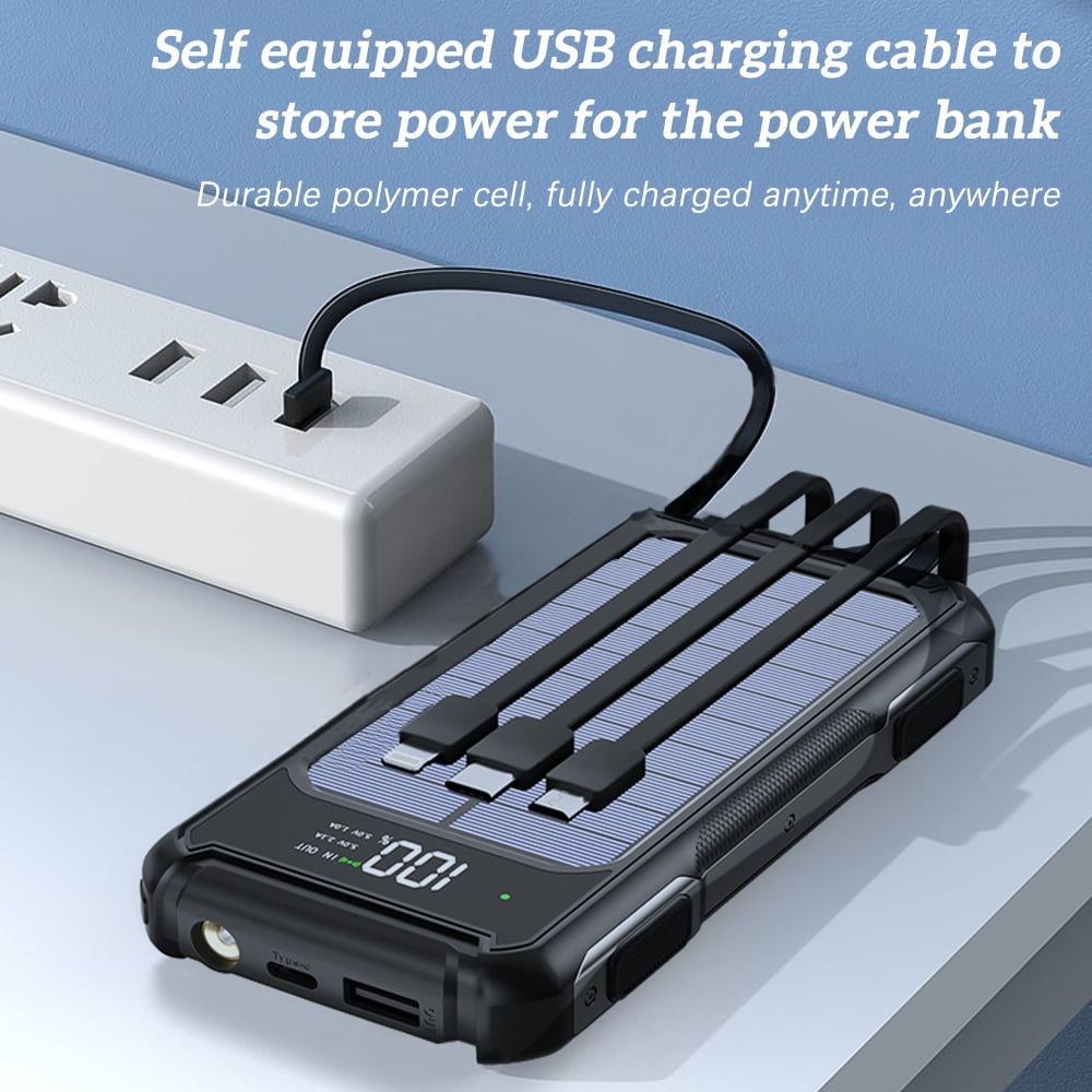 20000mAh Solar Power Bank 4 USB Portable Backup External Battery Charger for Cell Phone Black