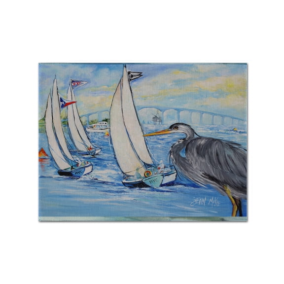Carolines Treasures JMK1001PLMT Blue Heron Sailboats Dog River Bridge Fabric Placemat, Multicolor