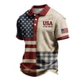 thumbnail image 2 of Men's USA 250th Anniversary Polo Shirt with Patriotic Flag and Plaid Patchwork Featuring Short Sleeves and Classic Collar Red XXL, 2 of 5