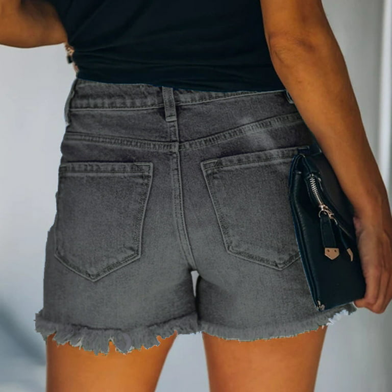 Womens Short Jeans Frayed Hem Ripped Hole Stretch Denim Shorts for Women  Summer Streetwear Jean Shorts with Pockets 