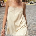 thumbnail image 5 of Women Silk Lace Trim Cami Tops Y2k Spaghetti Strap Lace Tank Tops Stain Slip Long Top Silky Slip Dress Side Lace Undershirt Going Out Camisole, 5 of 6